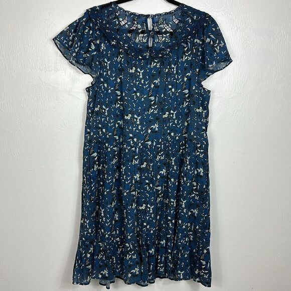 Anthropologie Othilia Dessa Ruffled Mini Dress In Blue Motif Size M - Picture 5 of 12